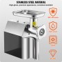 VEVOR Picadora de Carne Eléctrica Industrial de Encimera, Capacidad de 4,18 kg/min, con Cuchilla, Placa Molienda, para Hacer Salchichas, Acero Inoxidable, para Cocina y Restaurante, 430 x 248 x 440 mm