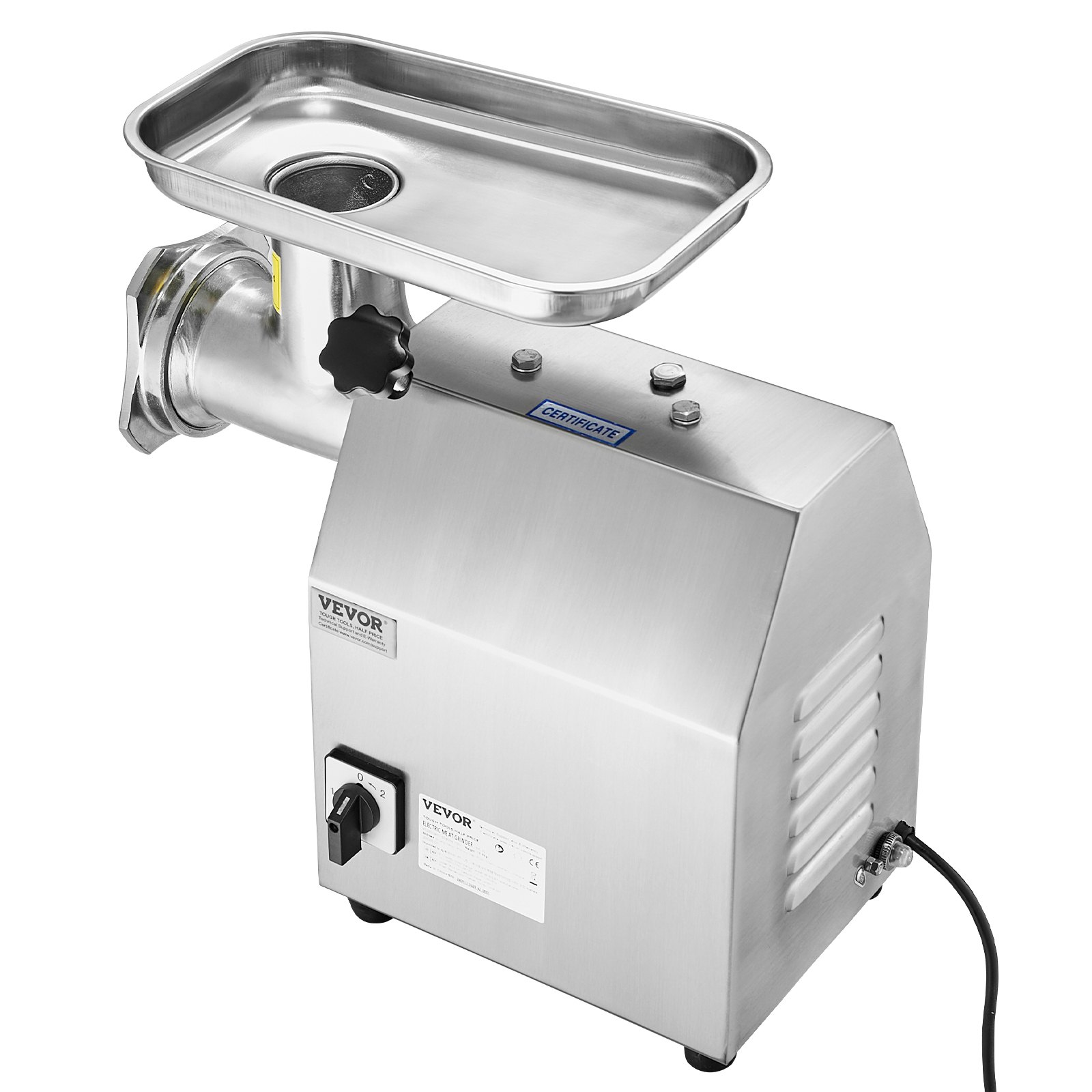 VEVOR Picadora de Carne Eléctrica Industrial de Encimera, Capacidad de 4,18 kg/min, con Cuchilla, Placa Molienda, para Hacer Salchichas, Acero Inoxidable, para Cocina y Restaurante, 430 x 248 x 440 mm