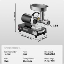 VEVOR Picadora de Carne Eléctrica Comercial de 4,1 kg/Minuto 550 x 250 x 450 mm