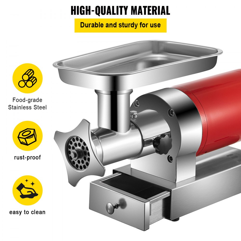 VEVOR Picadora de Carne Eléctrica, 300 kg/Hora, 800 W, 1,5 HP con 2 Placas de Molienda, Kit para Salchichas, Picadora de Carne Resistente, Uso Doméstico, Cocina y Comercial, 54 x 22 x 32 cm, Rojo