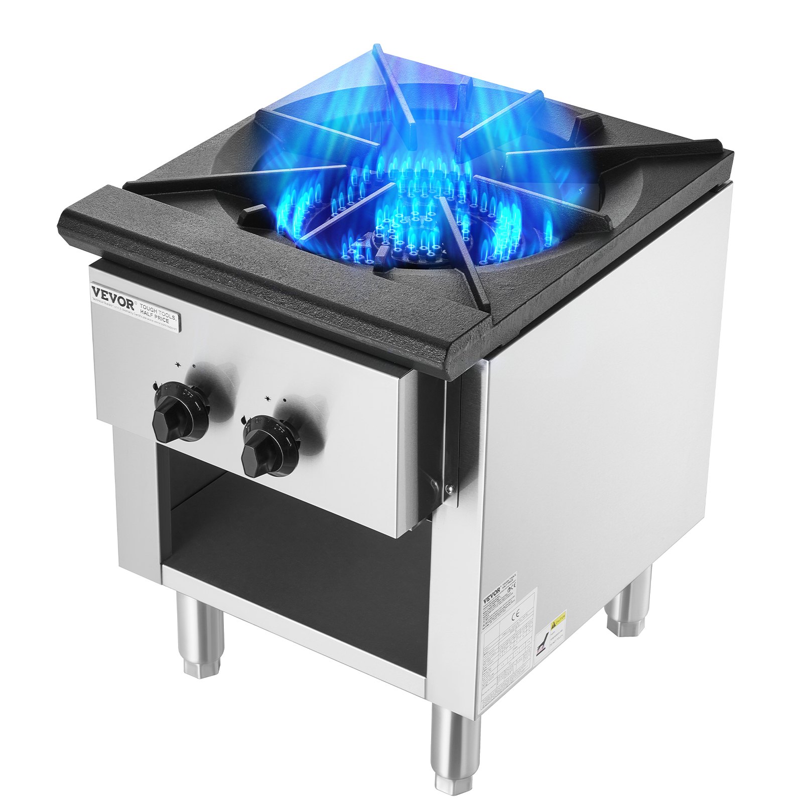 VEVOR Estufa de Gas Comercial con Gabinete, Cocina de Encimera de Gas Propano y Gas Natural, Placa Calefactora de Gas de Acero Inoxidable, para Restaurante, 26 kW, 460 x 620 x 615 mm, 1 Quemador