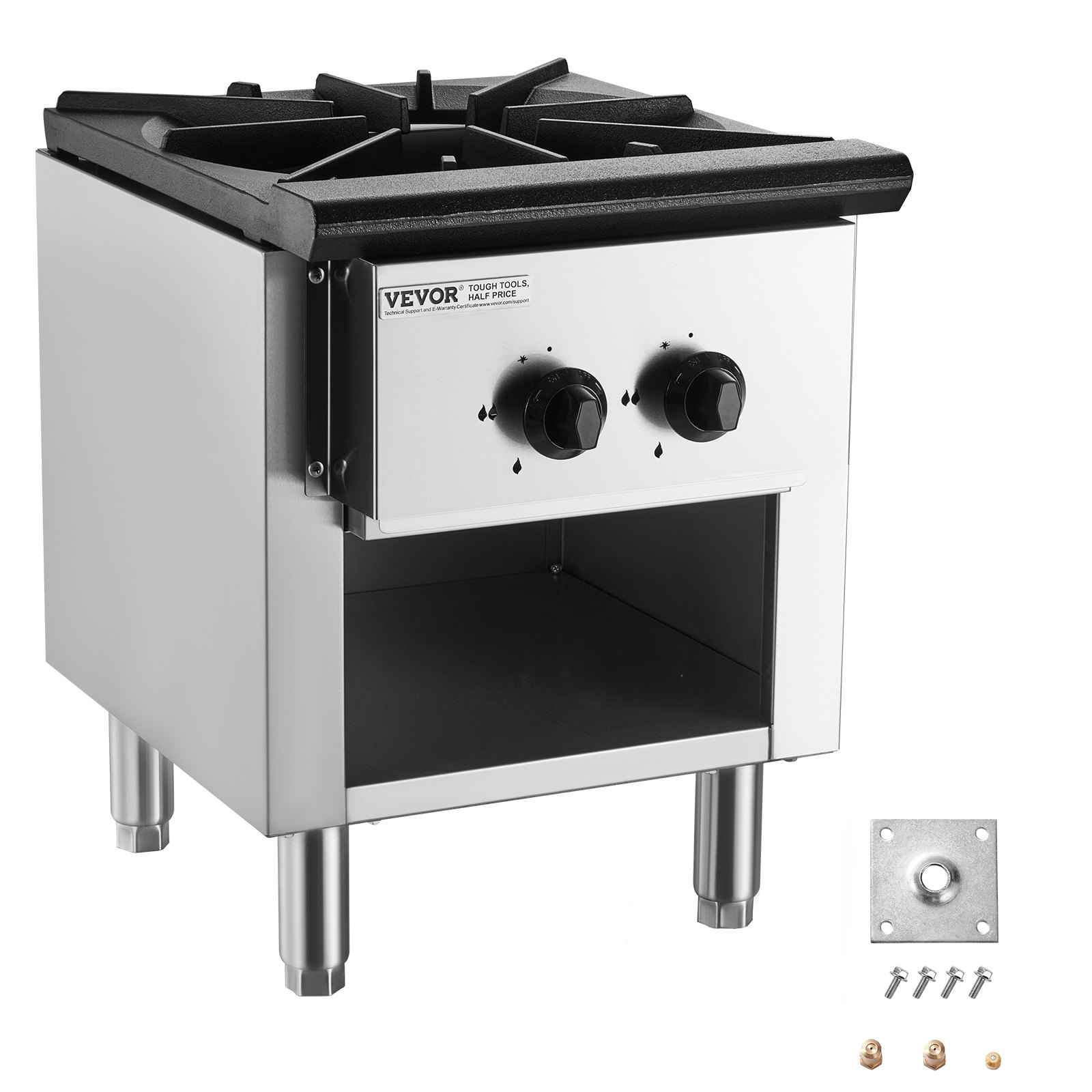 VEVOR Estufa de Gas Comercial con Gabinete, Cocina de Encimera de Gas Propano y Gas Natural, Placa Calefactora de Gas de Acero Inoxidable, para Restaurante, 26 kW, 460 x 620 x 615 mm, 1 Quemador