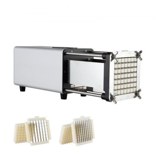 VEVOR Cortadora Eléctrica de Patatas Fritas Cortador de Papas con Cuchillas de Acero Inoxidable de 1/2" y 3/8" Cortador de Papas con Patas Antideslizantes para Pepinos, Verduras, Zanahorias, Plata