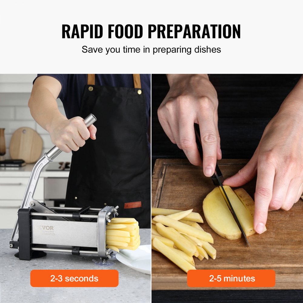 VEVOR Cortador de Papas con Cuchillas de Acero Inoxidable 1/2", 3/8" Cortador de Papas Manual con Ventosas Cortadora de Patatas Fritas Ideal para Papas, Papas Fritas, Pepinos, Verduras, Zanahorias