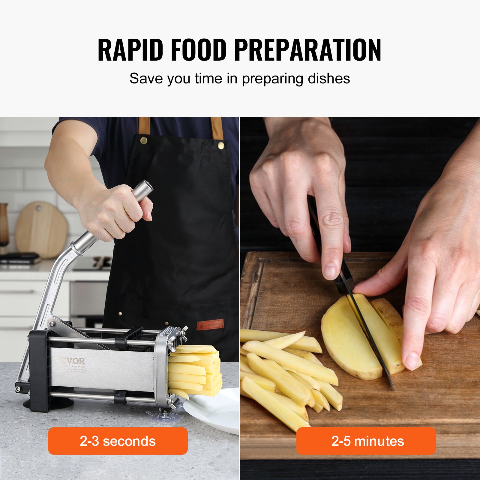 VEVOR Cortador de Papas con Cuchillas de Acero Inoxidable 1/2", 3/8" Cortador de Papas Manual con Ventosas Cortadora de Patatas Fritas Ideal para Papas, Papas Fritas, Pepinos, Verduras, Zanahorias