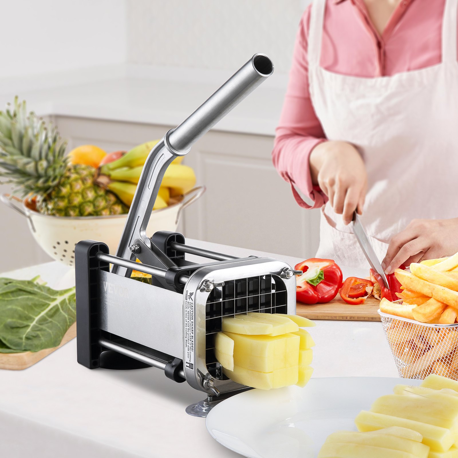 VEVOR Cortador de Papas con Cuchillas de Acero Inoxidable 1/2", 3/8" Cortador de Papas Manual con Ventosas Cortadora de Patatas Fritas Ideal para Papas, Papas Fritas, Pepinos, Verduras, Zanahorias