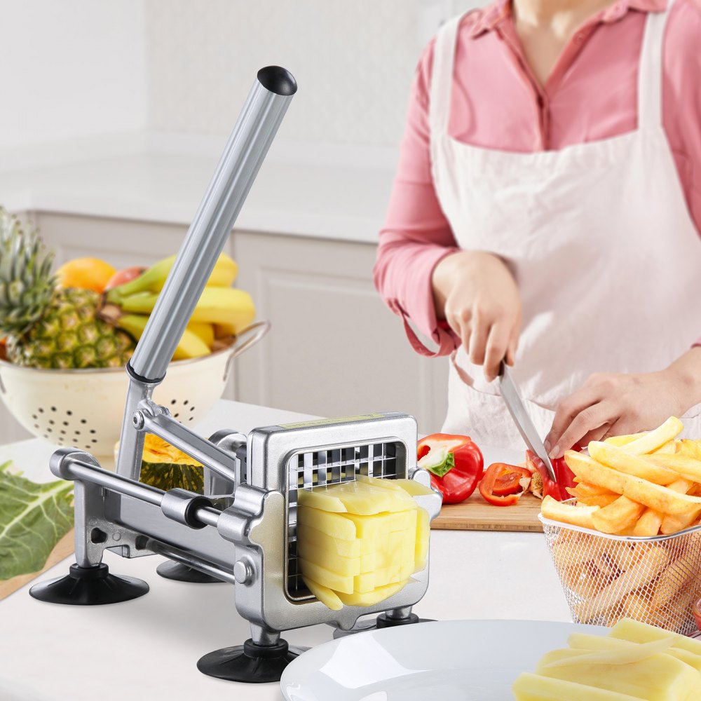 VEVOR Cortadora de Patatas Fritas Cortador de Papas con Hoja de Acero Inoxidable de 1/2", 3/8" Cortador de Papas Manual con Ventosas Ideal para Papas, Papas Fritas, Pepinos, Verduras, Zanahorias