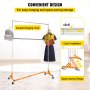VEVOR Perchero Burro para Ropa en Z 60x159x215 cm Perchero Resistente con 4 Ruedas 2 Nivel, Acero Inoxidable, Capacidad de 80 kg, Perchero Comercial con Base en Forma de Z con 2 Ganchos, Color Naranja