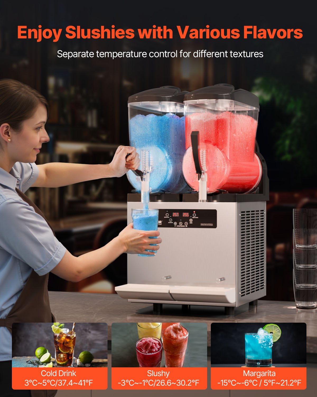 VEVOR Máquina de Granizados Comercial con Tanque Doble de 12 L x 2 Máquina para Hacer Batidos de Acero Inoxidable Máquina para Hacer Granizados para Fiestas en Hogar, Restaurantes, Cafeterías, Bares