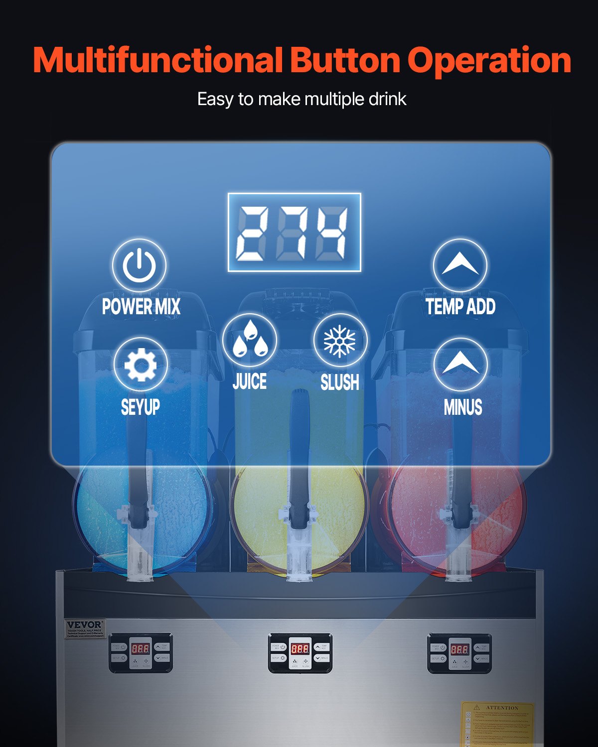 VEVOR Commercial Slushie Machine 12L x 3 Triple Tank Frozen Drink Machine, 144 Cup Stainless Steel Slushie Machine with Keypad Soft Serve Maker for Parties, Restaurants, Cafes, and Bars