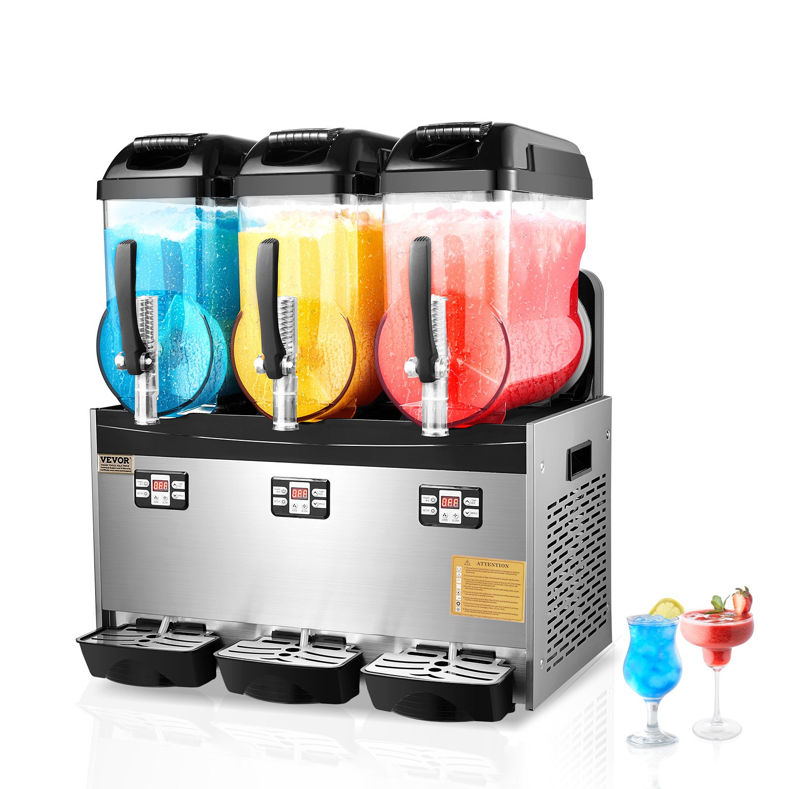 VEVOR Commercial Slushie Machine 12L x 3 Triple Tank Frozen Drink Machine, 144 Cup Stainless Steel Slushie Machine with Keypad Soft Serve Maker for Parties, Restaurants, Cafes, and Bars