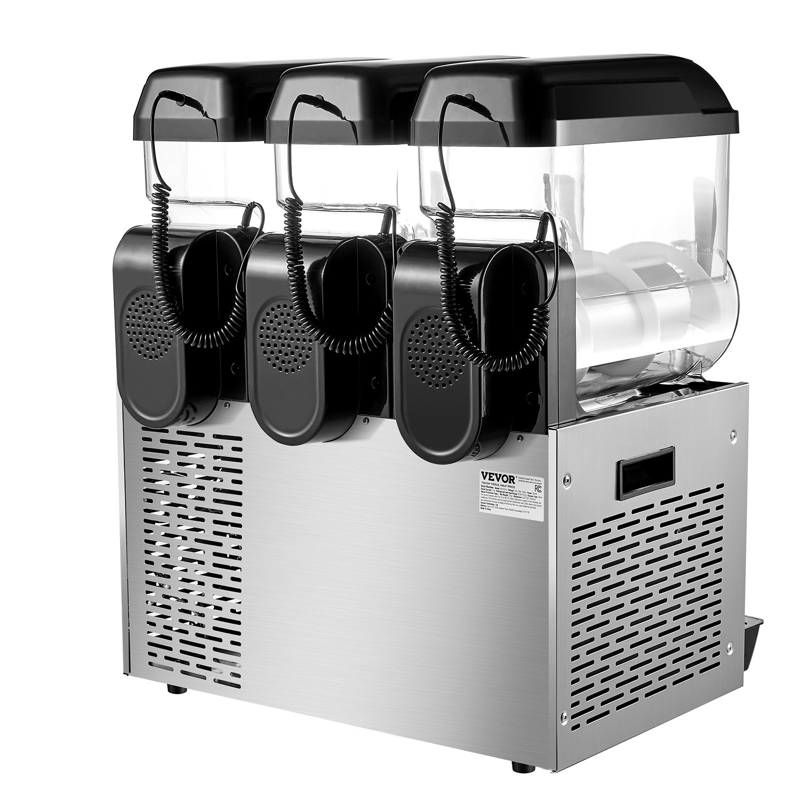 VEVOR Commercial Slushie Machine 12L x 3 Triple Tank Frozen Drink Machine, 144 Cup Stainless Steel Slushie Machine with Keypad Soft Serve Maker for Parties, Restaurants, Cafes, and Bars