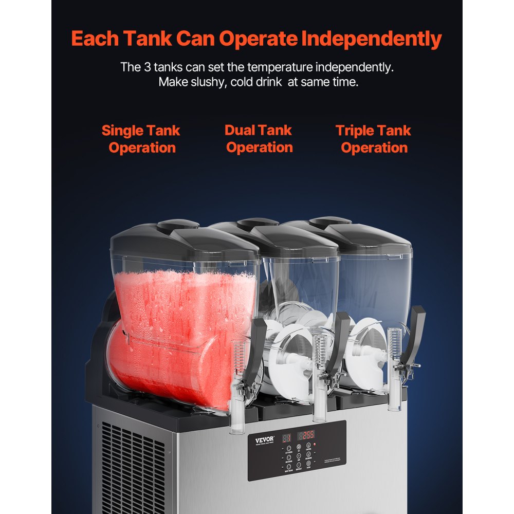 VEVOR Máquina de Granizados Comercial con 3 Tanques de 12 L x 3 Máquina para Bebidas Congeladas de Acero Inoxidable 144 Tazas Máquina para Hacer Granizados para Fiestas en Hogar, Restaurantes, Bares