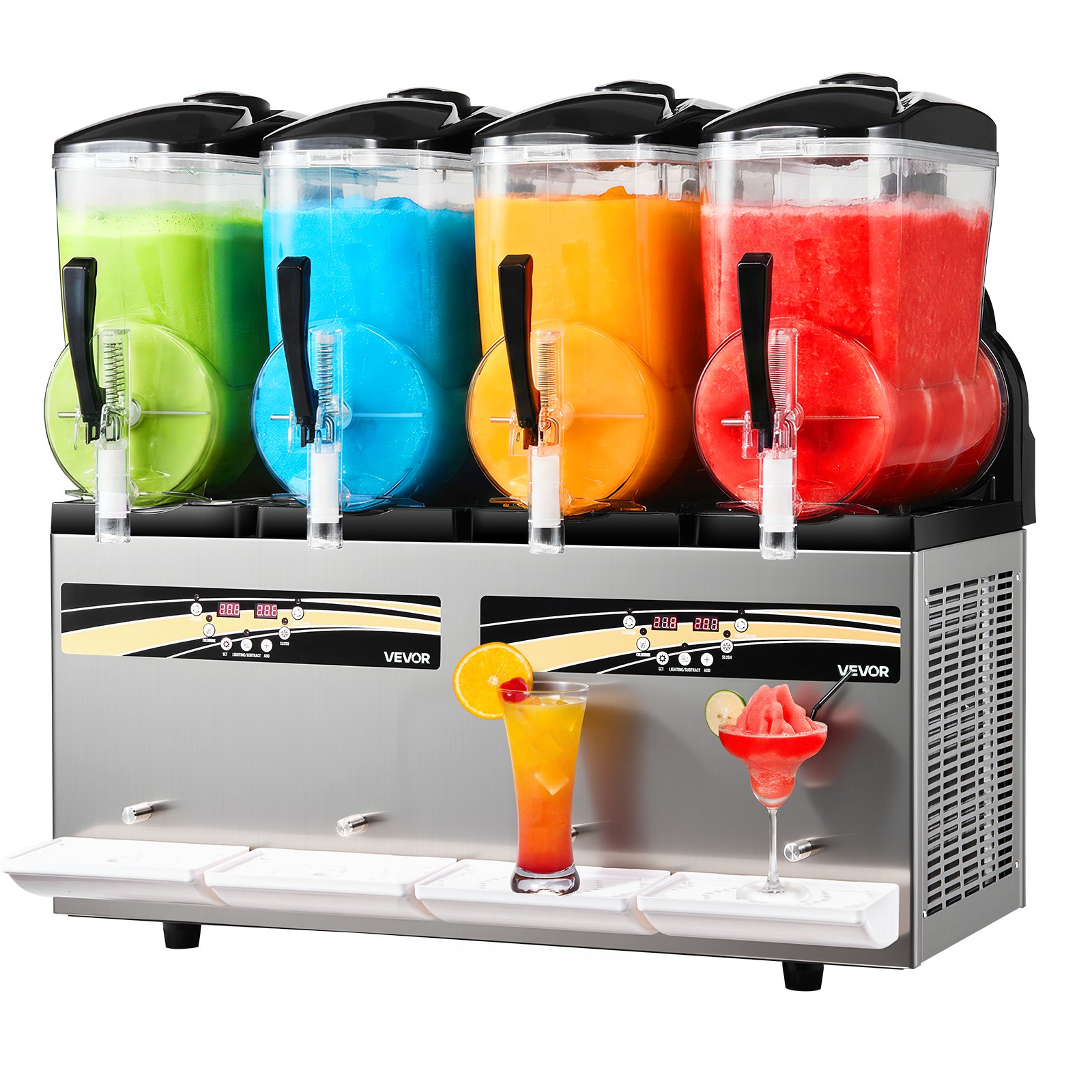 VEVOR Máquina para Hacer Granizados con 4 Tanques de 12 L, Máquina de Granizado Comercial para Margaritas, Batidos, sin Necesidad de Hielo, con Autolimpieza, para Restaurantes, Bares, Fiestas