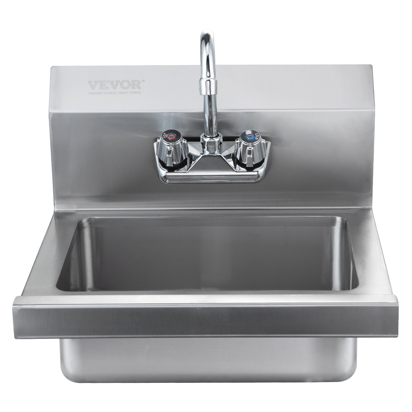 VEVOR Lavamanos con grifo y protector contra salpicaduras Fregadero de pared o empotrado 432x381x330mm Fregadero de acero inoxidable sin fugas Lavabo empotrado para restaurante Baño Inodoro Cocina Bar