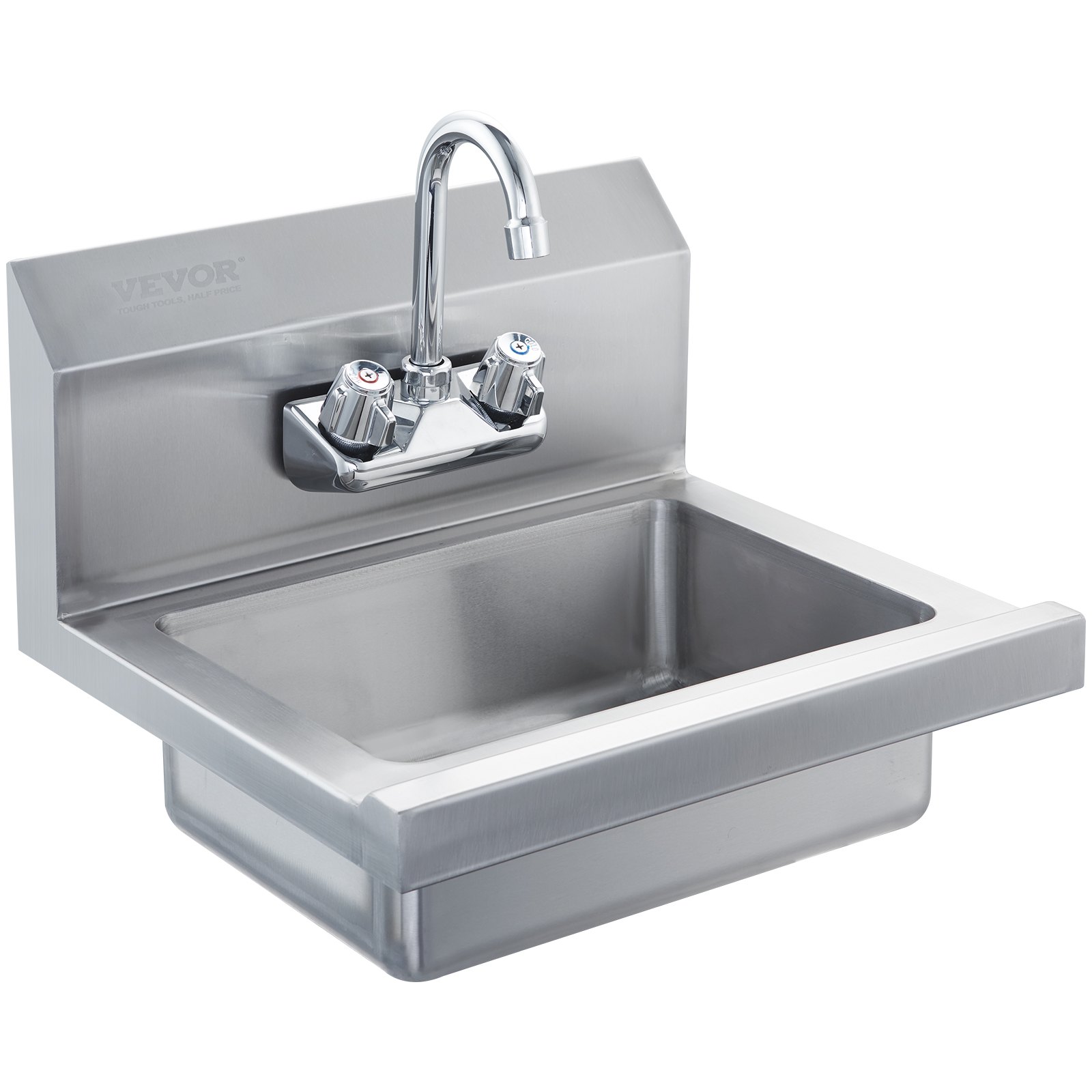 VEVOR Lavamanos con grifo y protector contra salpicaduras Fregadero de pared o empotrado 432x381x330mm Fregadero de acero inoxidable sin fugas Lavabo empotrado para restaurante Baño Inodoro Cocina Bar