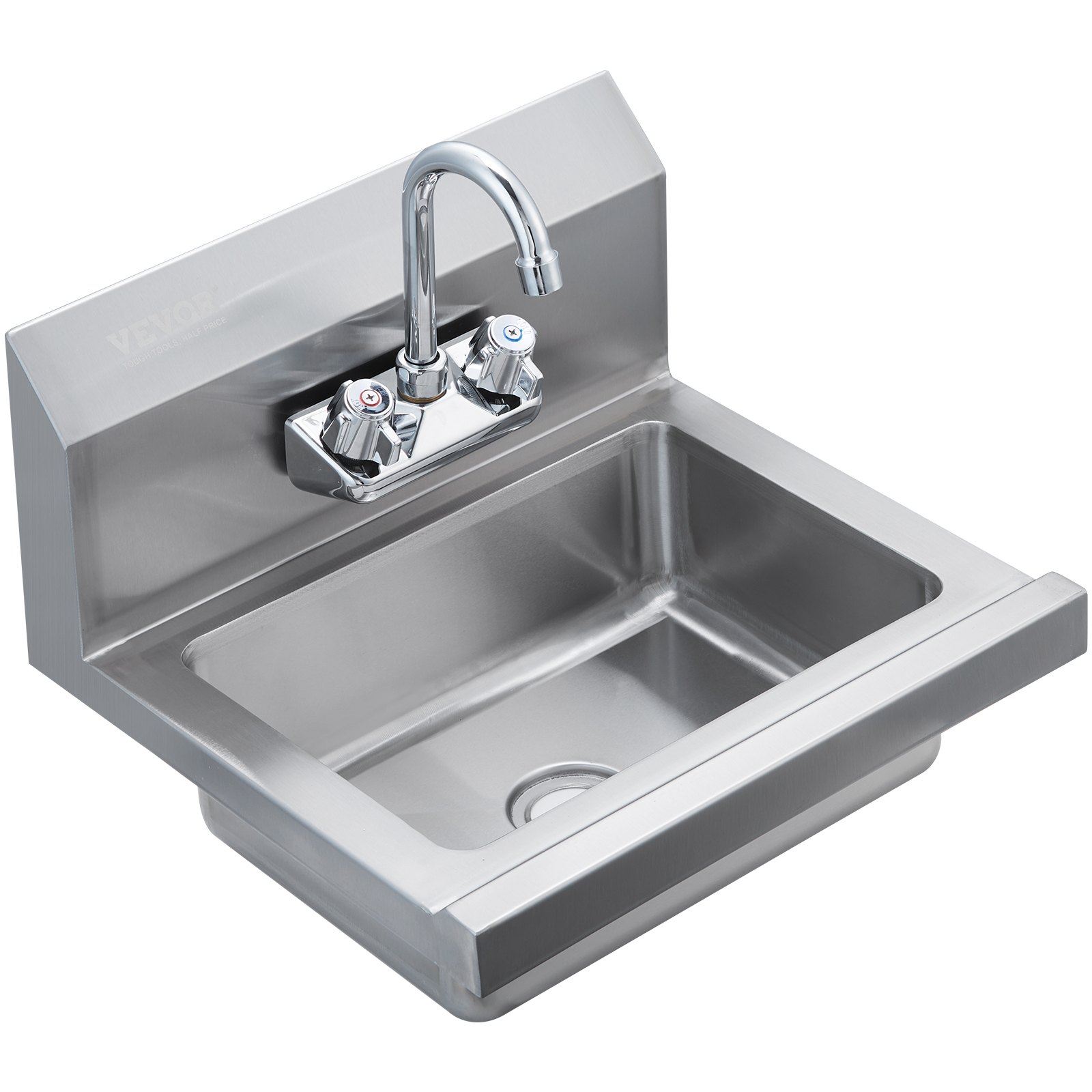 VEVOR Lavamanos con grifo y protector contra salpicaduras Fregadero de pared o empotrado 432x381x330mm Fregadero de acero inoxidable sin fugas Lavabo empotrado para restaurante Baño Inodoro Cocina Bar