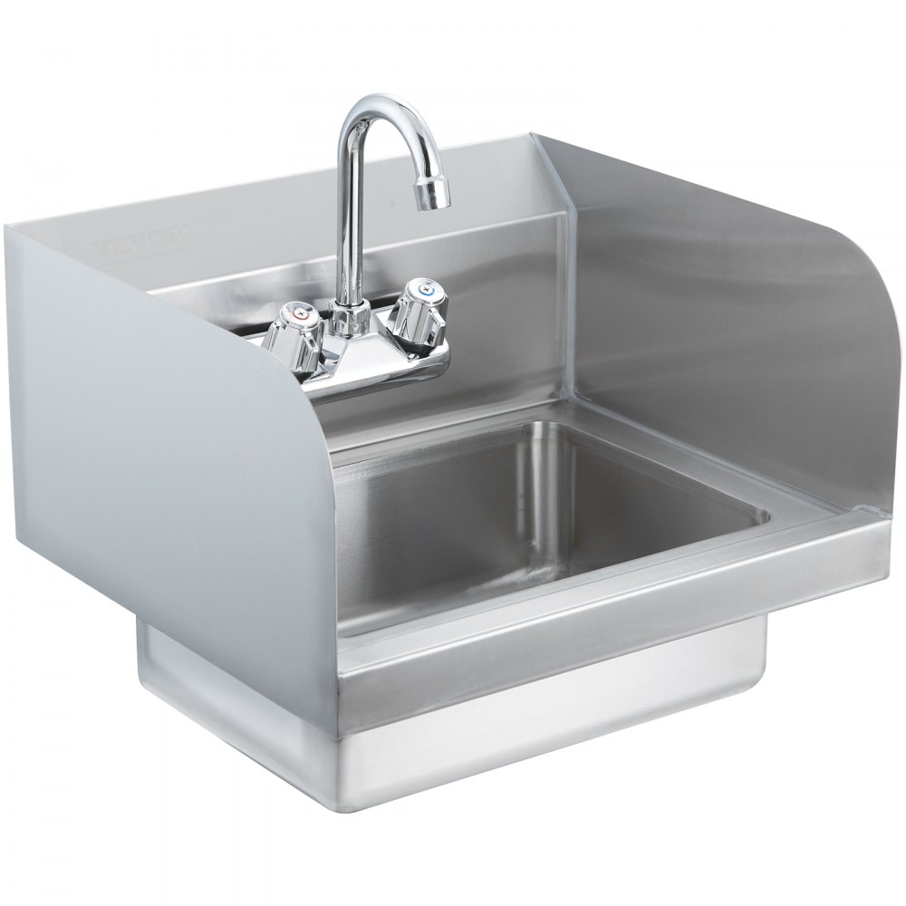 VEVOR Lavamanos con grifo y lavabo lateral de pared o lavabo empotrado 432 x 381 x 330 mm Fregadero de acero inoxidable sin fugas para restaurante, baño, cocina, bar, garaje