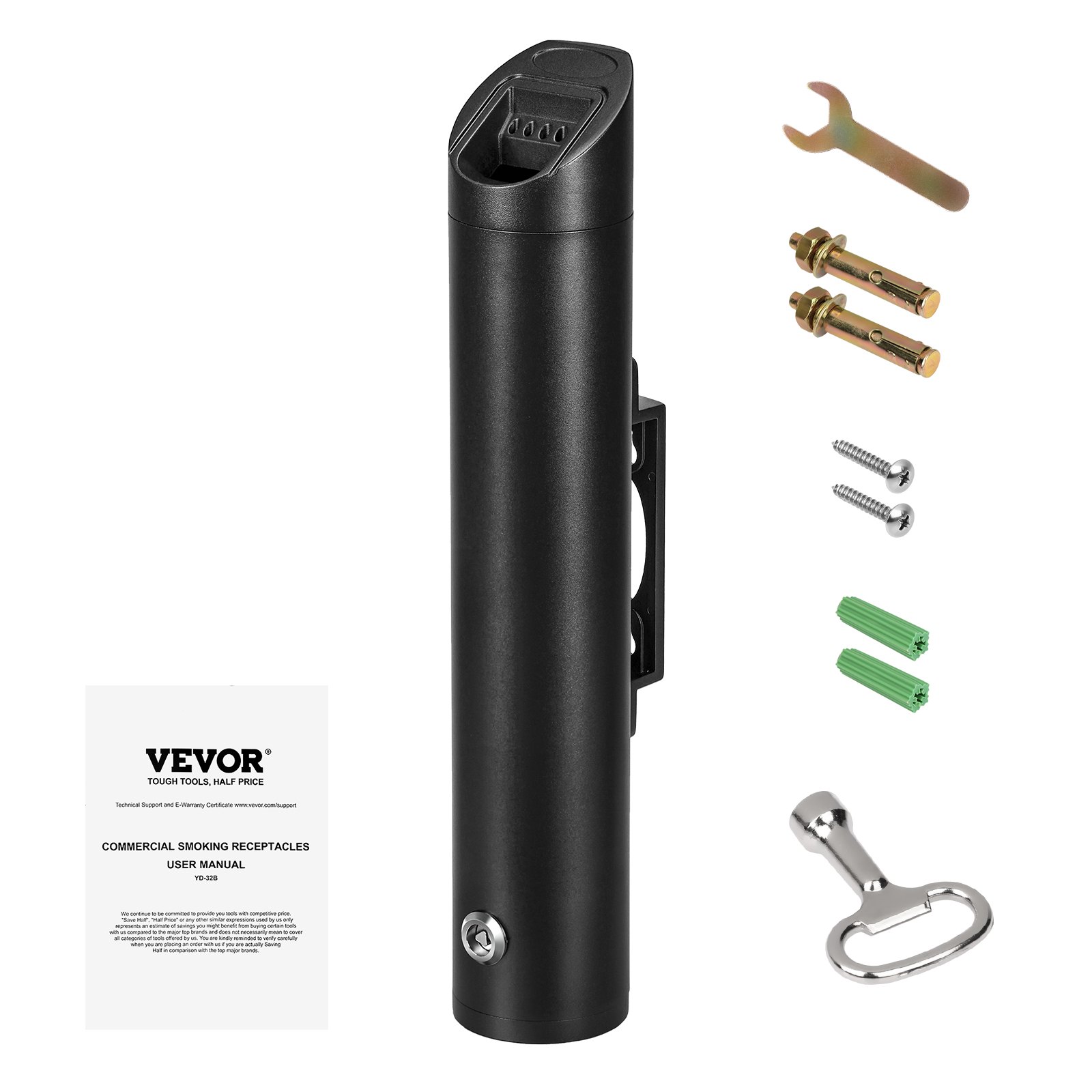 VEVOR Cenicero Cilíndrico Montado en la Pared de 120 x 89 x 487 mm, Contenedor para Colillas, Cenicero de Acero Inoxidable y Aleación de Aluminio para Exterior, Jardín, Oficina, Restaurante, Negro