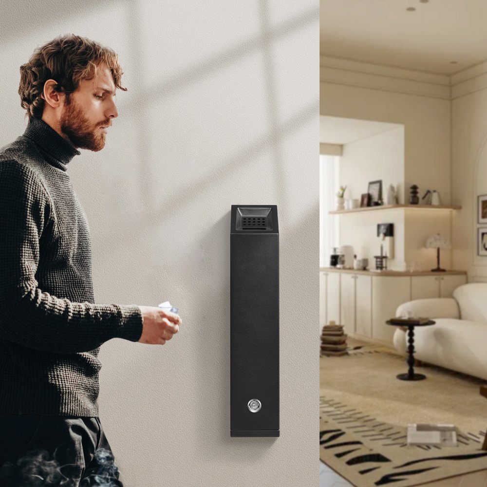 VEVOR Cenicero 132 x 100 x 487 mm, Cenicero Cuboides Montado en la Pared, Contenedor para Colillas de Acero Inoxidable y Aleación de Aluminio para Exterior, Jardín, Oficina, Restaurante, Hotel, Negro