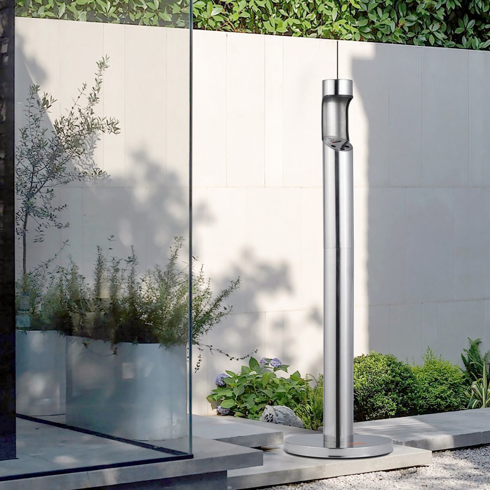 VEVOR Cenicero para Cigarrillos de φ32 x 108 cm Contenedor para Colillas Cenicero Cilíndrico Independiente Cenicero de Acero Inoxidable y Hierro para Exterior, Jardín, Oficina, Restaurante, Plata