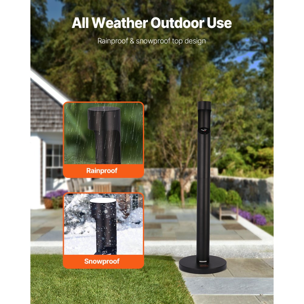 VEVOR Cenicero para Cigarrillos de φ32 x 108 cm, Contenedor para Colillas, Cenicero Cilíndrico Independiente, Cenicero de Placa Galvanizada y Hierro para Exterior, Jardín, Oficina, Restaurante, Negro