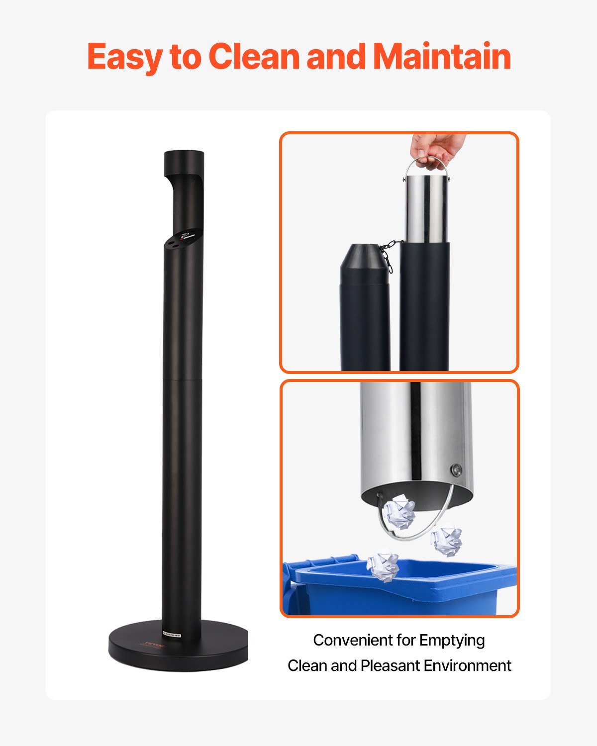 VEVOR Cenicero para Cigarrillos de φ32 x 108 cm, Contenedor para Colillas, Cenicero Cilíndrico Independiente, Cenicero de Placa Galvanizada y Hierro para Exterior, Jardín, Oficina, Restaurante, Negro