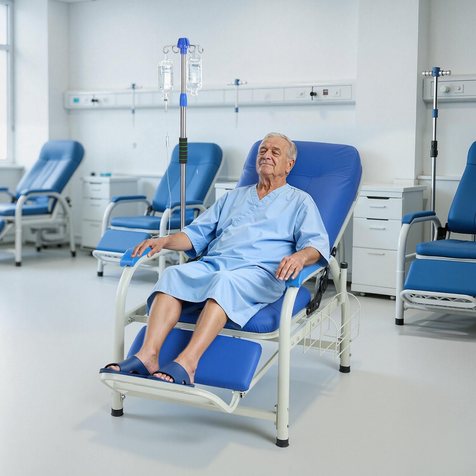 VEVOR Infusion Chair with IV Pole 90°-160° Reclining Phlebotomy Chair, 180kg Capacity Medical Infusion Recliner with Soft Padded Seat, Footrest & Storage Basket for Blood Draw, IV Transfusion