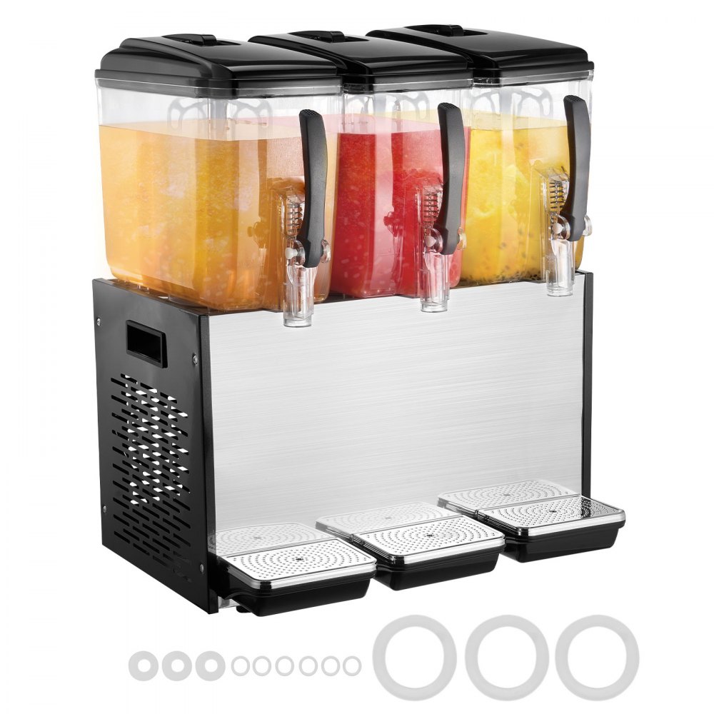 VEVOR commercial beverage dispenser with 3 tanks, juice dispenser 12 L (per tank), 370 W stainless steel iced tea beverage dispenser with 7-12 °C cooling temperature, for cold drinks, restaurant, bar, party, buffet, catering