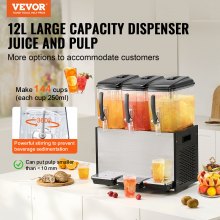 VEVOR Dispensador de Bebidas Comercial 12L x 3 Tanques de Bebidas Frías Heladas