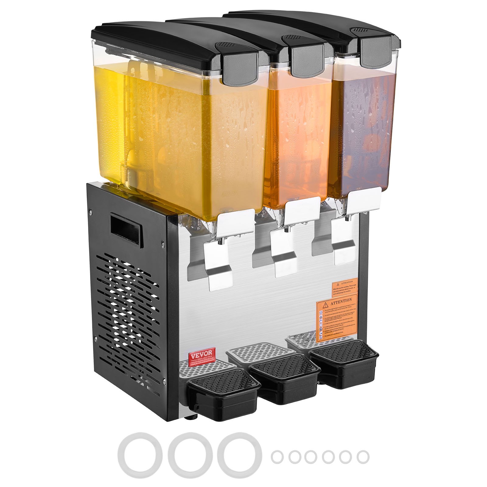 VEVOR Dispensador de Bebidas Comercial 10L x 3 Tanques Máquina de Bebidas Frías Heladas de Acero Inoxidable 440W Temperatura de Enfriamiento 7~12 °C para Restaurantes, Bares, Fiestas, 43x41x68 cm