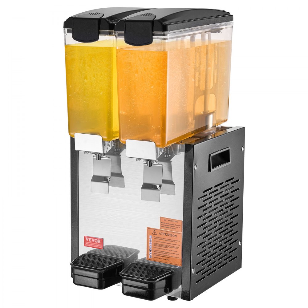 VEVOR Dispensador de Bebidas Comercial 10L x 2 Tanques Máquina de Bebidas Frías Heladas de Acero Inoxidable 270W Temperatura de Enfriamiento 7~12 °C para Restaurantes, Bares, Fiestas, 33x40,5x69 cm
