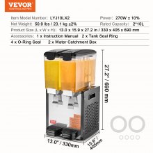 VEVOR Dispensador de Bebidas Comercial 10L x 2 Tanques de Bebidas Frías Heladas