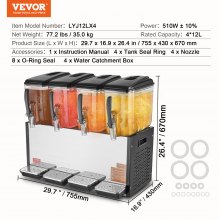 VEVOR Dispensador de Bebidas Comercial 12L x 4 Tanques de Bebidas Frías Heladas