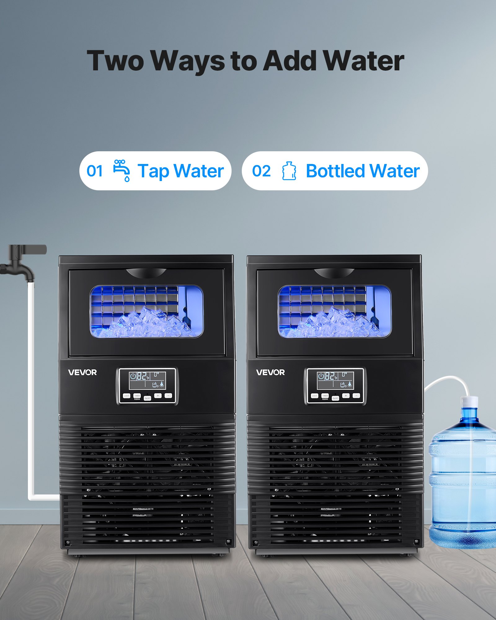 VEVOR Máquina para Fabricar Hielo 41 kg/24 h Almacenamiento de 5 kg, 32 Cubitos por Ciclo, de Acero Inoxidable, Independiente y de Encimera, con Pantalla LED y Autolimpieza, para Bar, Restaurante