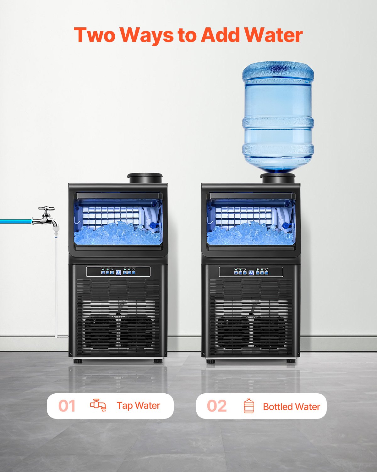 VEVOR Máquina para Fabricar Hielo 40,82 kg/24 h con Capacidad de Almacenamiento de 5,44 kg 36 Cubitos de Hielo en 15 Minutos Pantalla Digital LED Autolimpiante Independiente para Bar, Restaurante