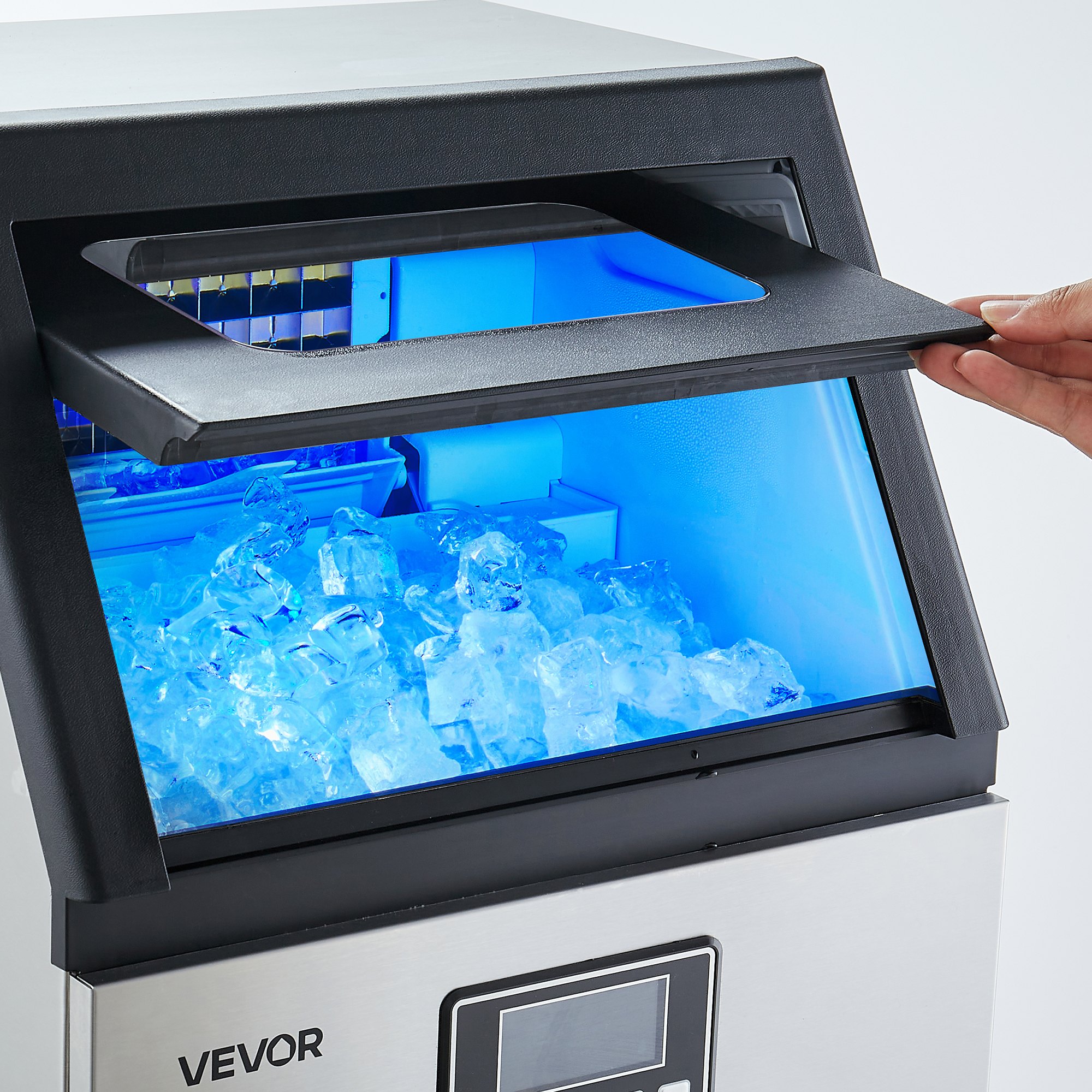 VEVOR Máquina para Fabricar Hielo 45 kg/24 h Almacenamiento de 13 kg, 45 Cubitos por Ciclo, de Acero Inoxidable, Independiente y Bajo Encimera, con Pantalla LED y Autolimpieza, para Bar, Restaurante