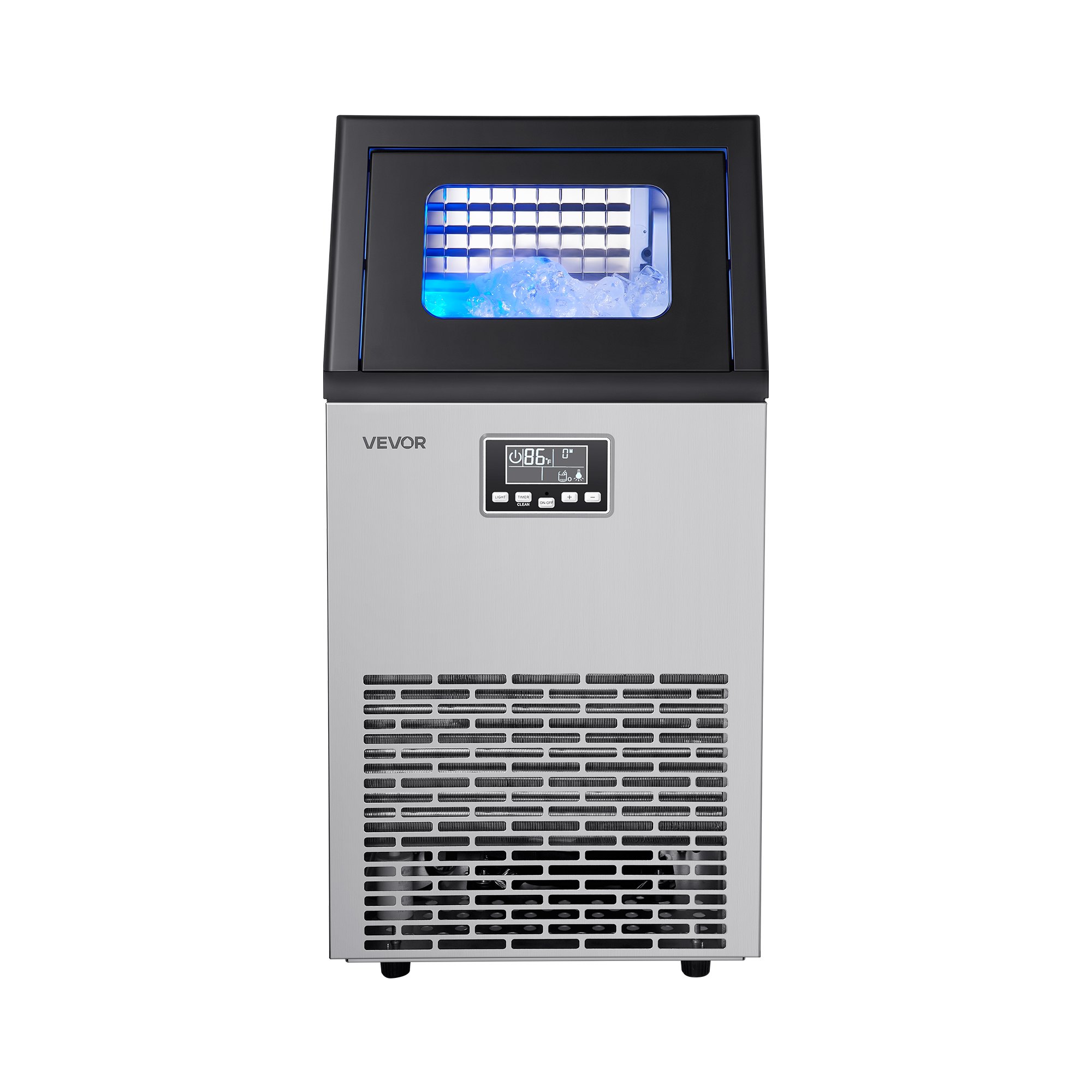 VEVOR Máquina para Fabricar Hielo 45 kg/24 h Almacenamiento de 13 kg, 45 Cubitos por Ciclo, de Acero Inoxidable, Independiente y Bajo Encimera, con Pantalla LED y Autolimpieza, para Bar, Restaurante