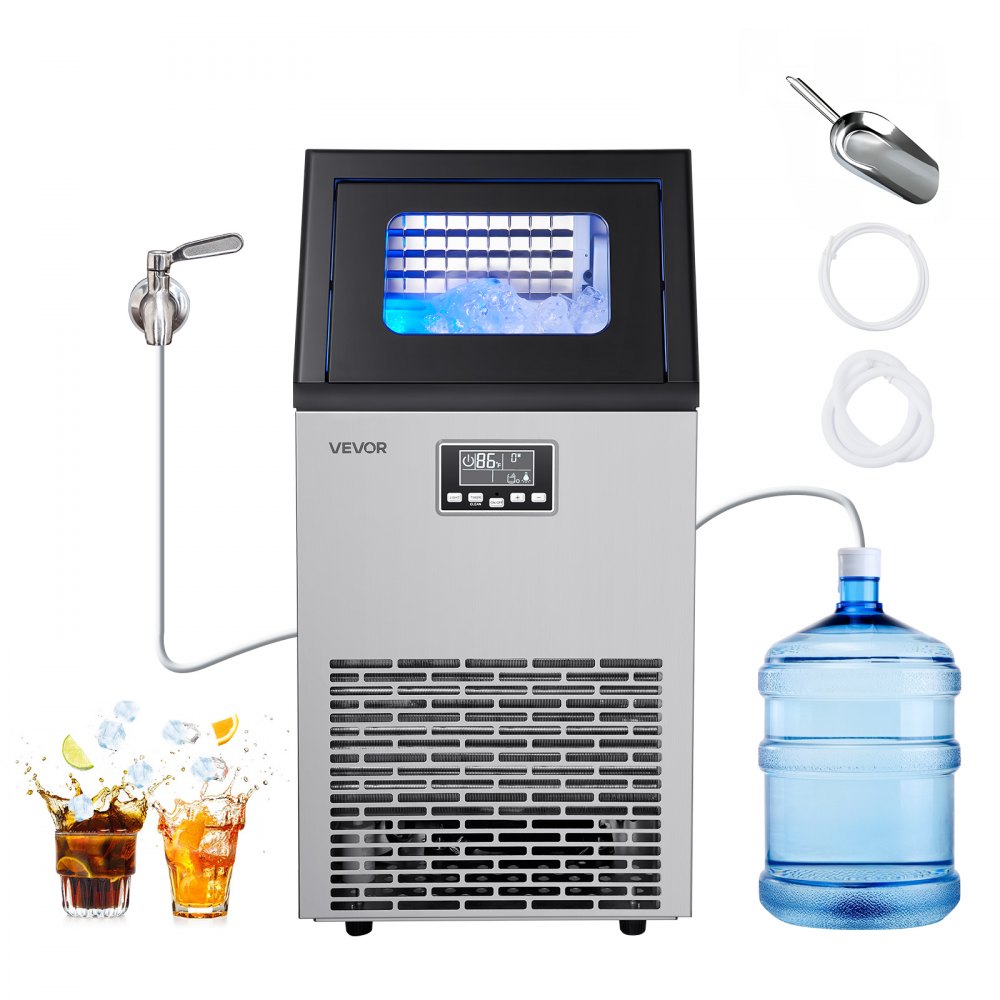 VEVOR Máquina para Fabricar Hielo 54 kg/24 h Almacenamiento de 13 kg, 45 Cubitos por Ciclo, de Acero Inoxidable, Independiente y Bajo Encimera, con Pantalla LED y Autolimpieza, para Bar, Restaurante