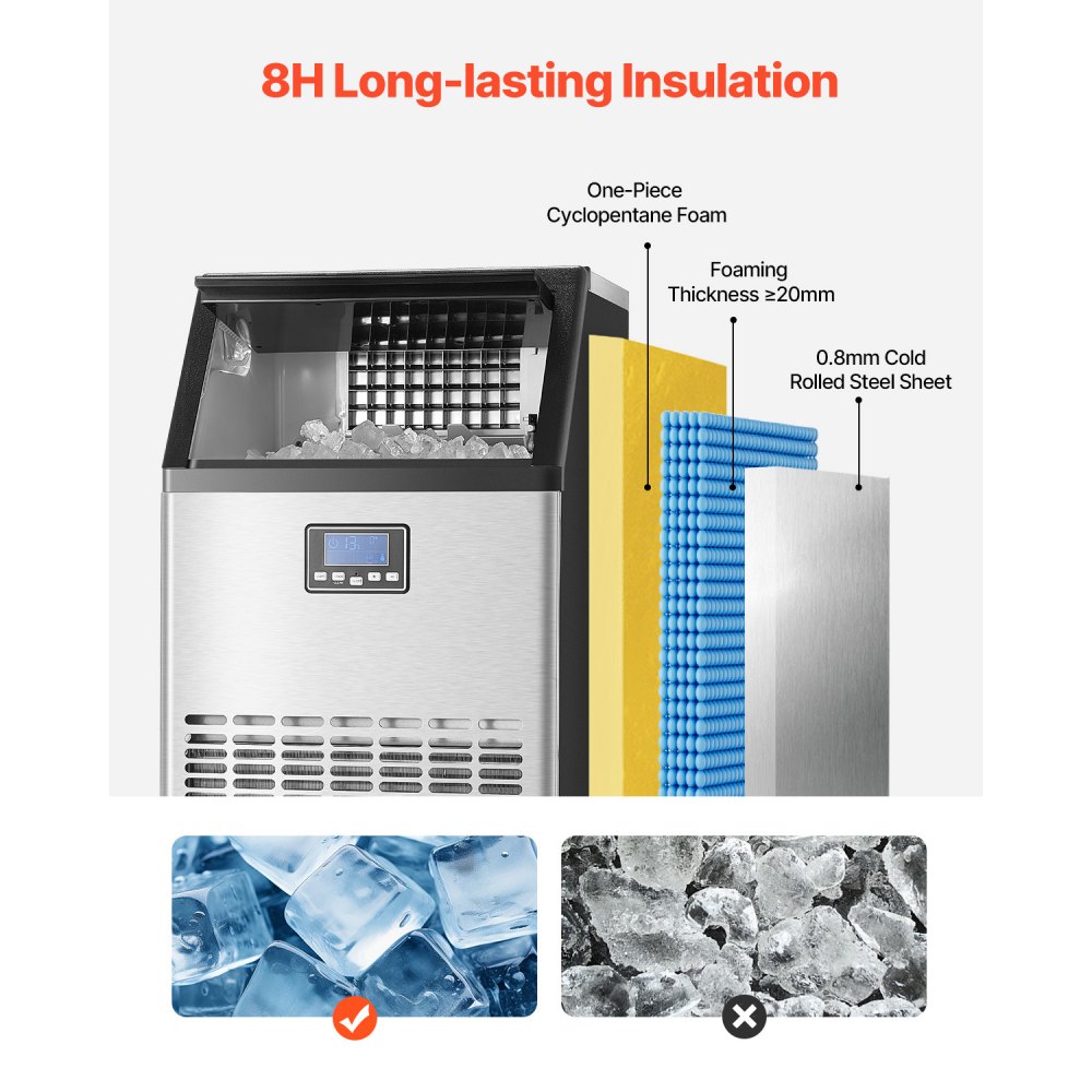 VEVOR Máquina para Fabricar Hielo 59 kg/24 h con Capacidad de Almacenamiento de 15 kg 45 Cubitos de Hielo en 15 Minutos Pantalla Digital LED Autolimpiante Independiente para Bar, Restaurante
