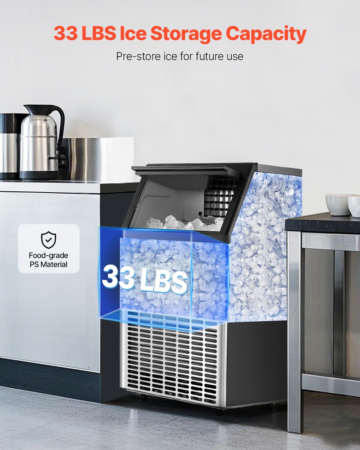 VEVOR Máquina para Fabricar Hielo 59 kg/24 h con Capacidad de Almacenamiento de 15 kg 45 Cubitos de Hielo en 15 Minutos Pantalla Digital LED Autolimpiante Independiente para Bar, Restaurante
