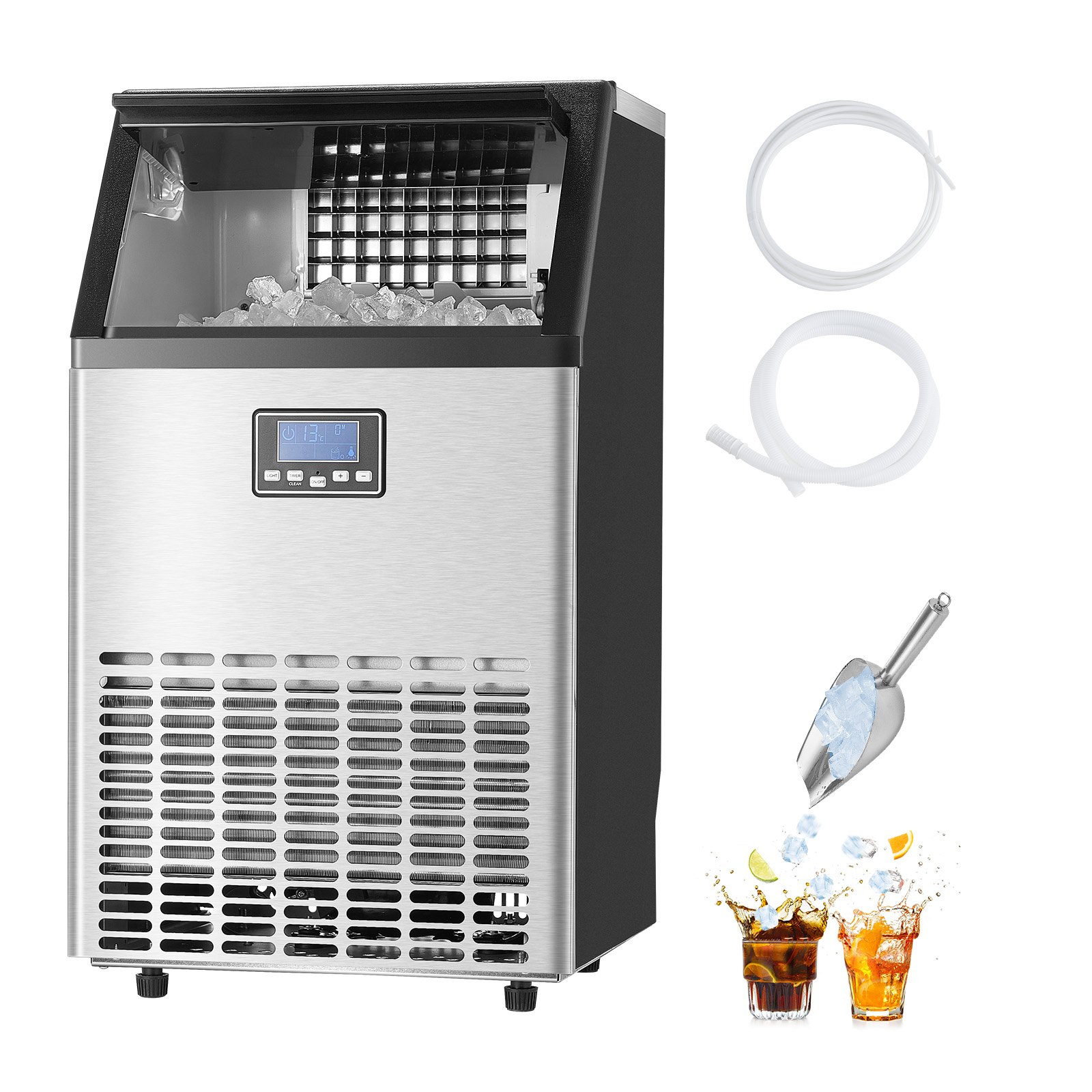VEVOR Máquina para Fabricar Hielo 59 kg/24 h con Capacidad de Almacenamiento de 15 kg 45 Cubitos de Hielo en 15 Minutos Pantalla Digital LED Autolimpiante Independiente para Bar, Restaurante