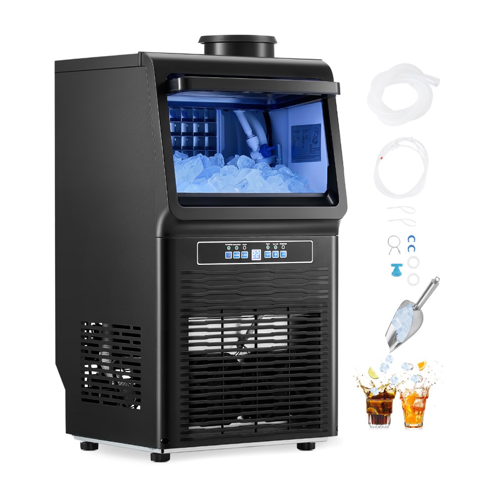 VEVOR Máquina para Fabricar Hielo 31,75 kg/24 h con Capacidad de Almacenamiento de 5,44 kg 36 Cubitos de Hielo en 15 Minutos Pantalla Digital LED Autolimpiante Independiente para Bar, Restaurante