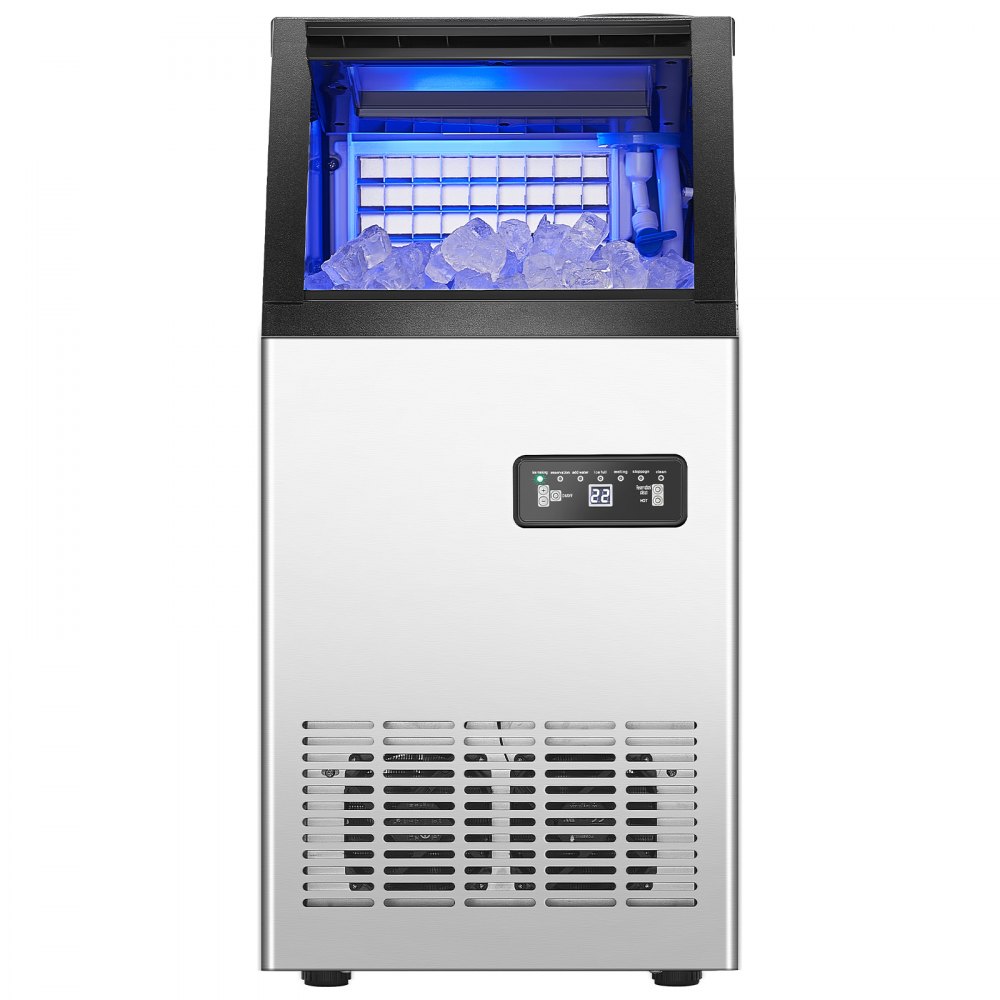VEVOR Máquina para Fabricar Hielo 36,3 kg/24 h, Capacidad de Almacenamiento 12,8 kg, Pantalla Digital LED, Autolimpiable, para Bares y Restaurantes, Acero Inoxidable + PP, 360 x 430 x 755 mm