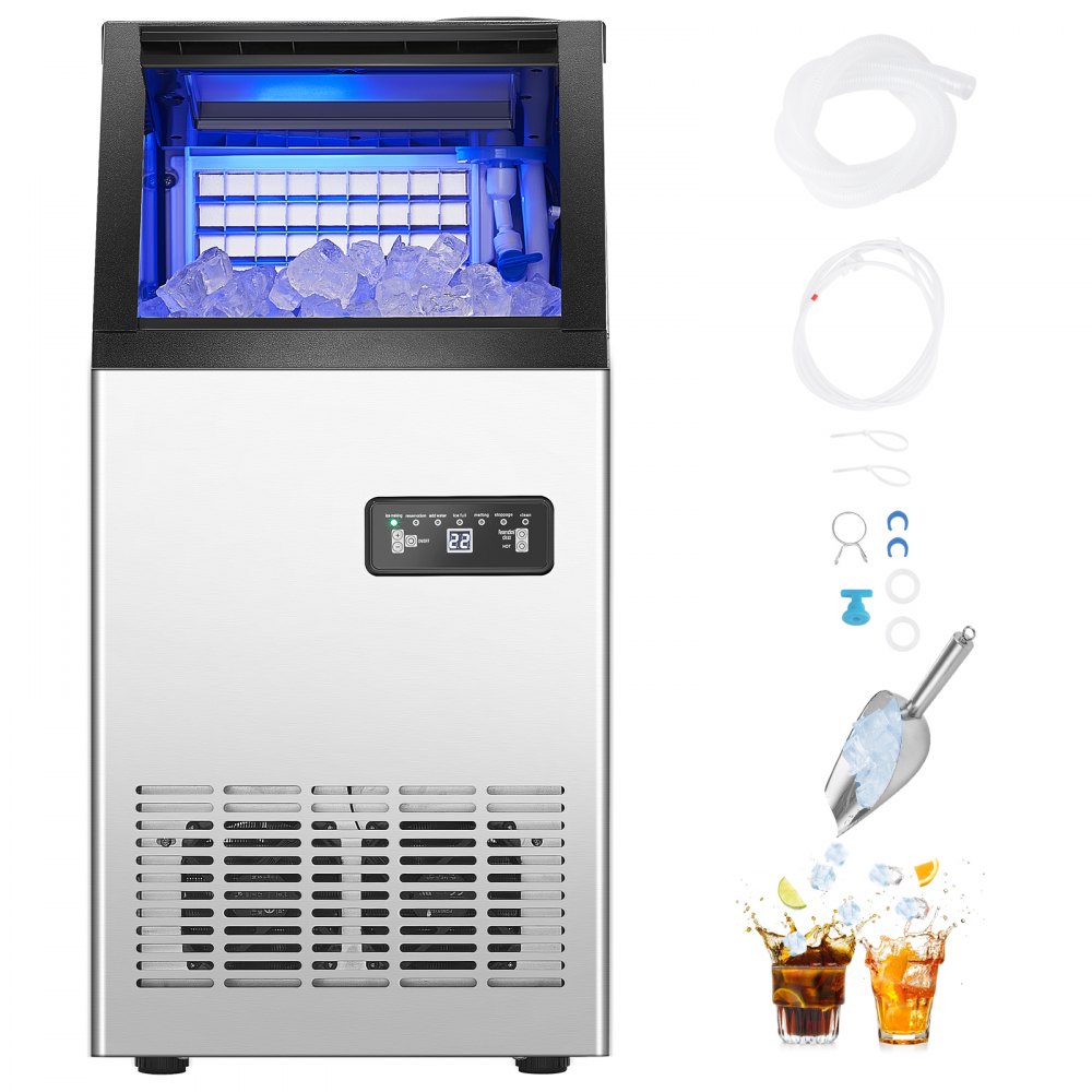 VEVOR Máquina para Fabricar Hielo 36,3 kg/24 h, Capacidad de Almacenamiento 12,8 kg, Pantalla Digital LED, Autolimpiable, para Bares y Restaurantes, Acero Inoxidable + PP, 360 x 430 x 755 mm