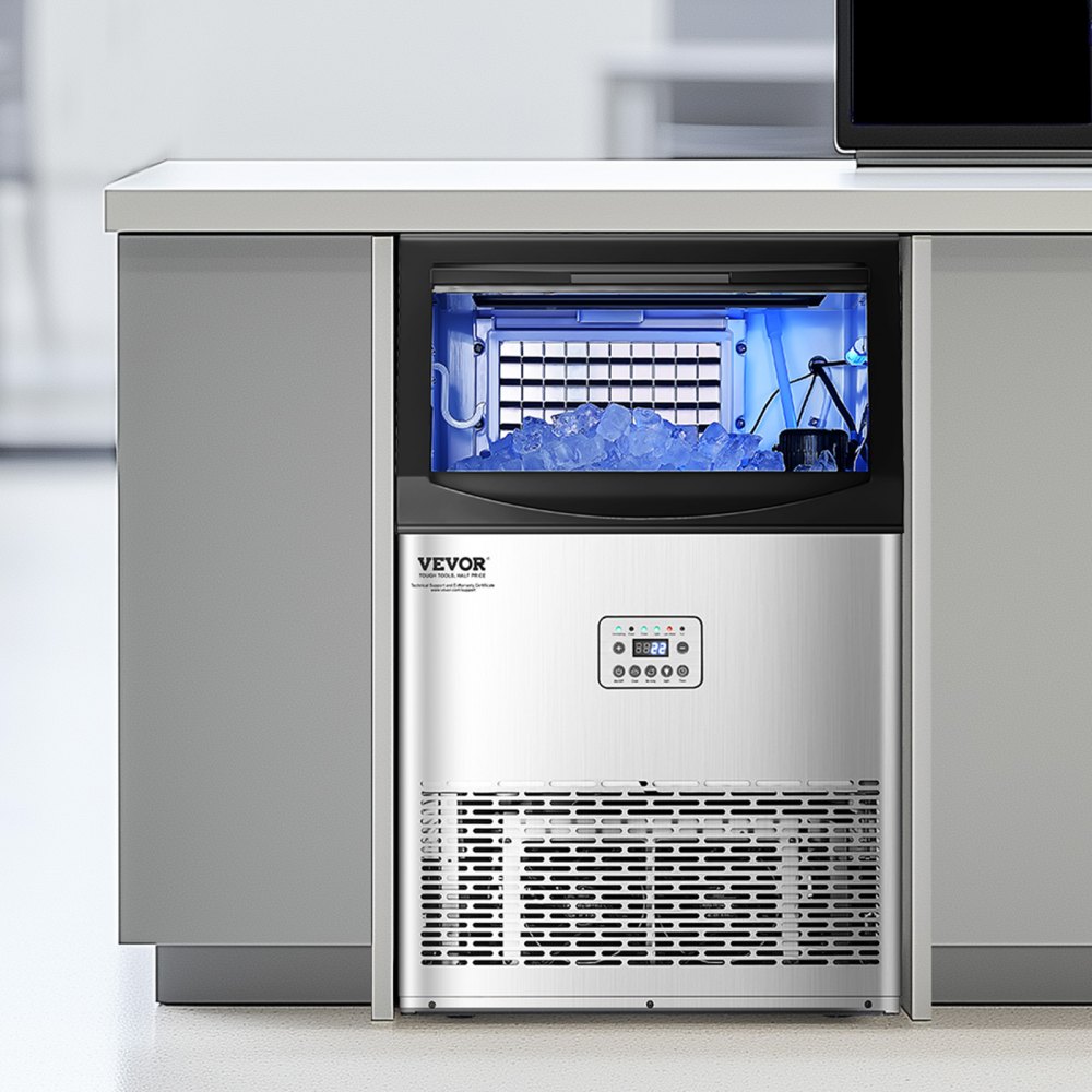 VEVOR Máquina para Fabricar Hielo Independiente 40 kg/24 h con Capacidad de Almacenamiento de 15 kg Pantalla Digital LED 50 Cubitos de Hielo en 15 Minutos Autolimpiante para Bar, Restaurante