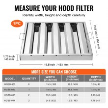 VEVOR Filtro de Campana Extractora Comercial Acero Inoxidable 493 x 493 x 45 mm