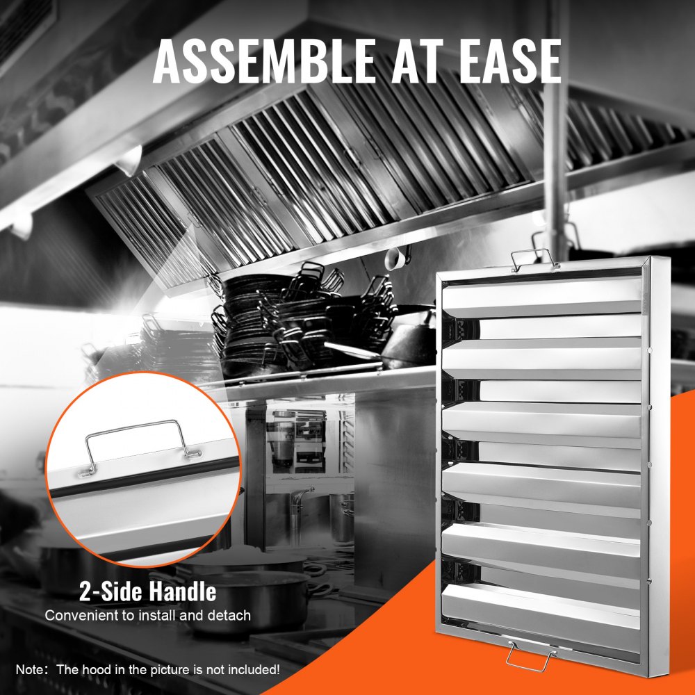 VEVOR Filtro Deflector de Campana Comercial de Cocina Restaurante de Acero Inoxidable para Campanas Extractoras de Cocina Comerciales con Clasificación Grasa, 5 Ranuras, Paquete 2, 622 x 493 x 45 mm