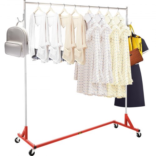VEVOR Perchero Burro para Ropa en Z 60 x 159 x 160 cm Perchero Resistente con 4 Ruedas, Acero Inoxidable, Capacidad de 80 kg, Perchero Comercial con Base en Forma de Z con 2 Ganchos, Color Rojo 8,5 kg