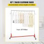 VEVOR Perchero Burro para Ropa en Z 60 x 159 x 160 cm Perchero Resistente con 4 Ruedas, Acero Inoxidable, Capacidad de 80 kg, Perchero Comercial con Base en Forma de Z con 2 Ganchos, Color Rojo 8,5 kg